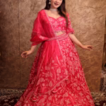 Organza Lehenga with Applique, Handwork, and Moti Detailing
