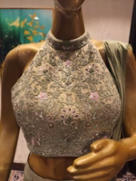 Halter Neck Top with Draped Skirt in Chinon Fabric - Image 2