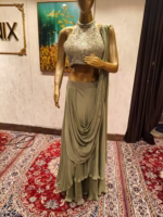 Halter Neck Top with Draped Skirt in Chinon Fabric - Image 3