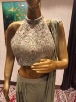 Halter Neck Top with Draped Skirt in Chinon Fabric - Image 4