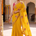 Yellow Embroidered Crepe Saree