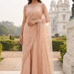 Draped Top with Fish Cut Skirt & Embroidered Dupatta
