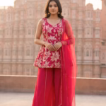 Peplum Top with Flared Pant & Net Dupatta